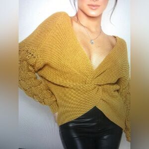 Dreamers Mustard V-Neck Knit Sweater